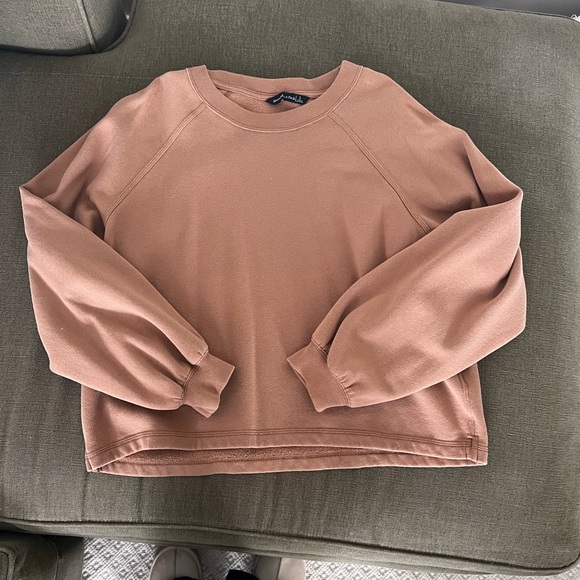 Abercrombie Puff Sleeve Sweatshirt Crewneck Large Camel Brown - Picture 2 of 4